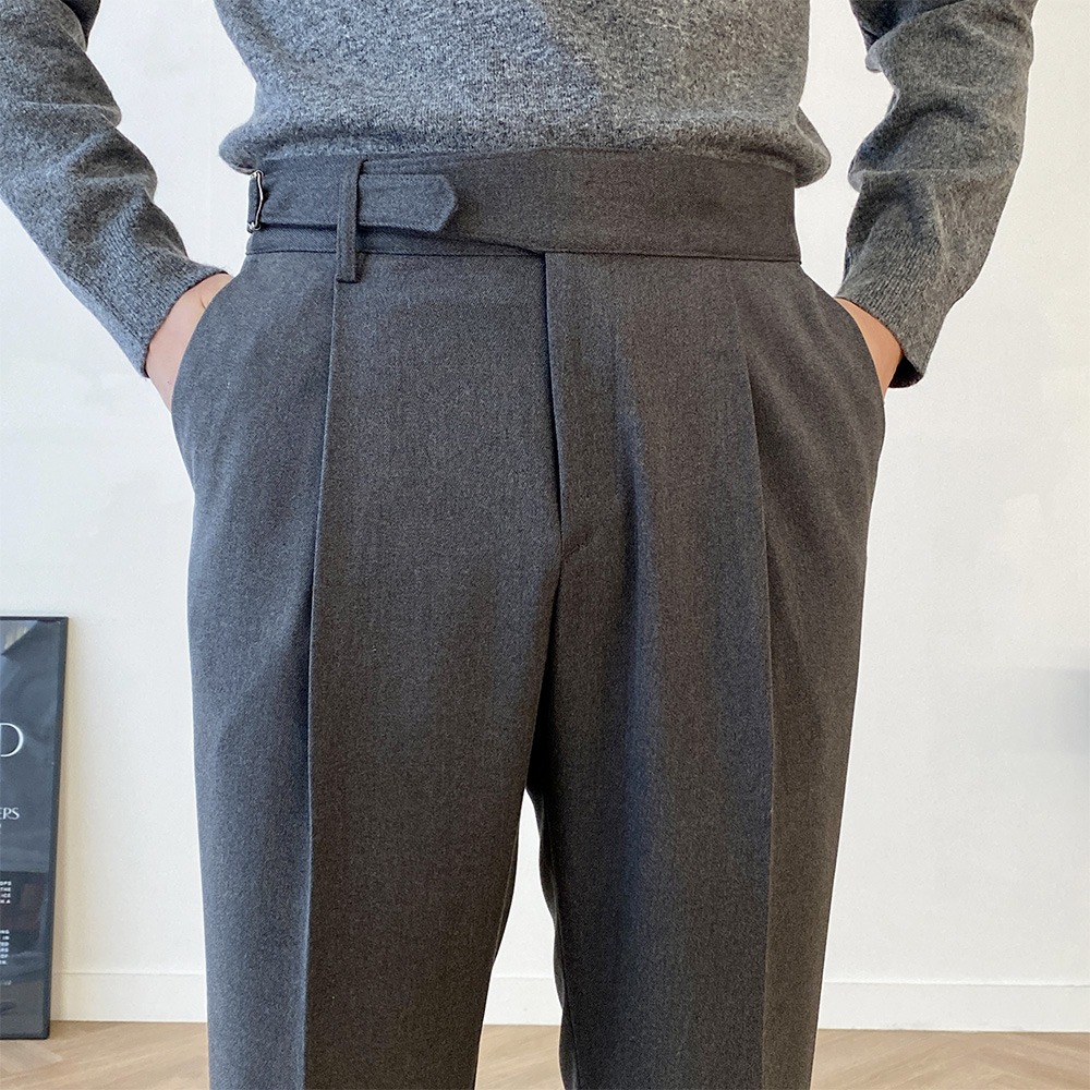 Wool Reverse Beltless Trouser (3color)